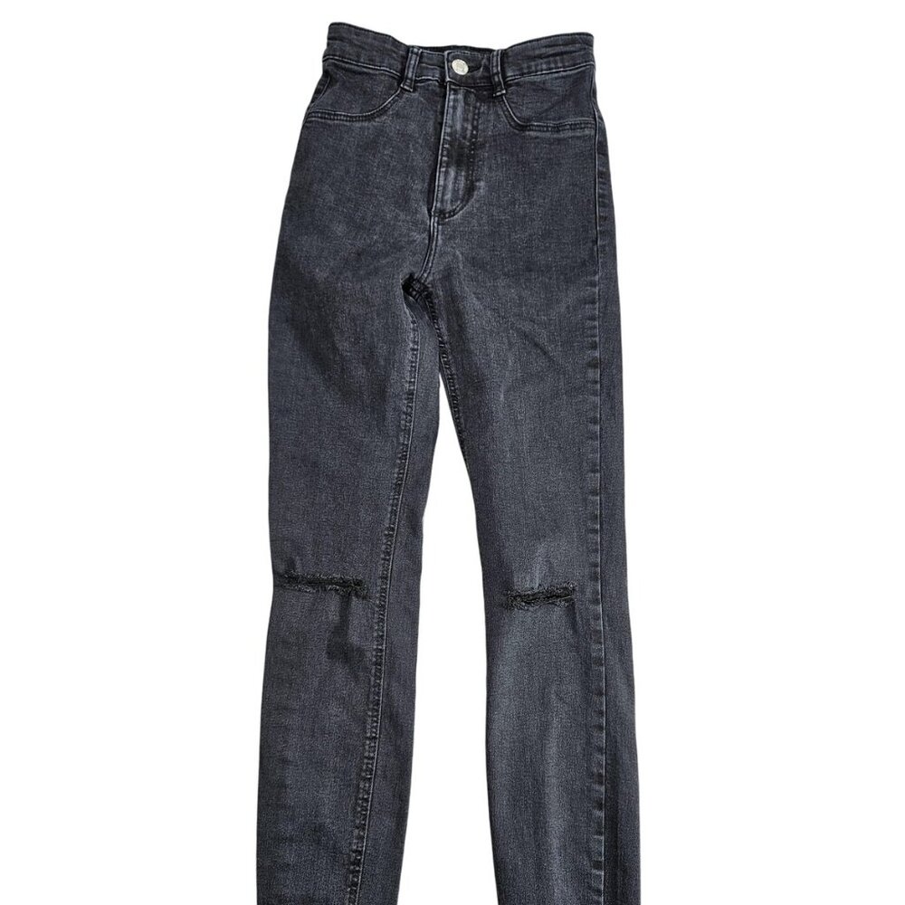 Zara Jeans Womens 0 Black High Rise Skinny Raw Hem Stretch Denim Ankle Frayed